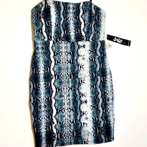 Jump Apparel Black & Silver Faux Snakeskin Mini Strapless Dress Size Small - Picture 1 of 7